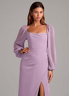 Azazie Brixley Robes de demoiselle d'honneur Robe Sirène en Mousseline de soie Manche longue Glycine image7