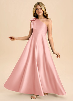 Azazie Penguin Junior Robe Trapèze en Satin extensible Arc Rose Poudré image1