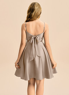 Azazie Miko Junior Taupe A-Line Pleated Stretch Satin Dress image2