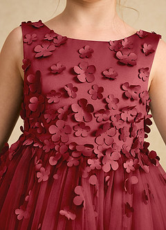 Azazie Lana Flower Girl Dresses Pomegranate A-Line Sleeveless Matte Satin Dress image6