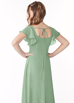 Azazie Bondi Junior Vestido de Matcha de Gasa de Corte En A con Lazo image3