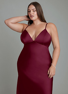 Azazie Stefania Bridesmaid Dresses Mulberry A-Line Stretch Satin Dress image13