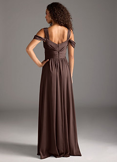 Azazie Lianne Robes de demoiselle d'honneur Robe Trapèze en Satin extensible Épaule décolletée Ganache image5