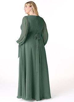 Azazie Leonia Bridesmaid Dresses Sea Moss A-Line Long Sleeve Chiffon Dress image9