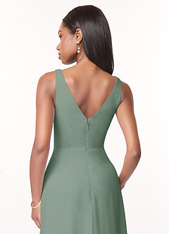 Azazie Nala Robes de demoiselle d'honneur Robe Trapèze en Mousseline de soie Plissée Sauge D'argent image5