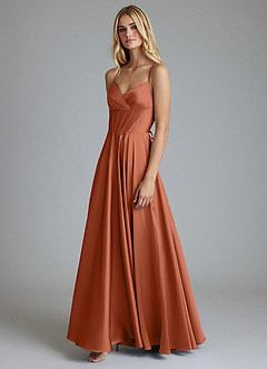 Azazie Alaia Final Sale Cedar Rose A-Line Corset Stretch Satin Dress image4