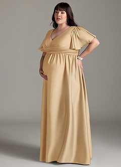 Azazie Verna vestidos de dama de honor de maternidad Vestido de Corte En A Volante Hasta el suelo Satén Elástico image14