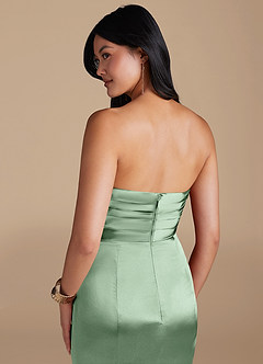 Azazie Yola Bridesmaid Dresses Matcha Sheath Pleated Metallic Satin Dress image3