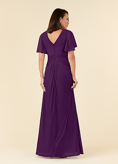 Azazie Emmeline Mother of the Bride Dresses Grape A-Line V-Neck Pleated Mesh Dress image2