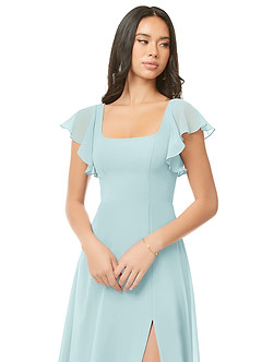 Azazie Bondi Bridesmaid Dresses Sea Glass A-Line Ruched Chiffon Dress image6