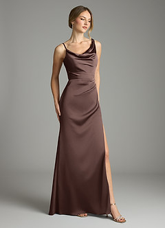 Azazie Samara Suknie dla druhen Syrena Pofałdowany Satyna elastyczna Do ziemi Sukienka image4