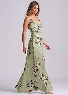 Azazie Sarella Brautjungfernkleider A-Linie Plissee Stretch-Satin Kleid Blumige Ranken image4