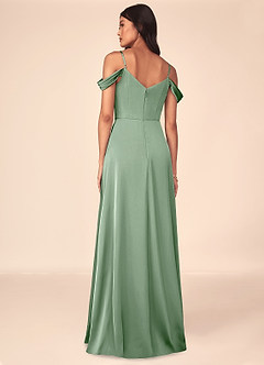 Azazie Ocean Brautjungfernkleider A-Linie V-Hals Gefaltet Stretch-Satin Kleid Matcha image2