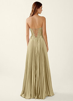 Clementine Champagne Satin Lace Up Back A-line Prom Dress image2