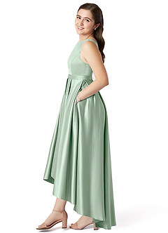 Azazie Inaya Junior Robe Trapèze en Satin extensible avec ceinture Agave image3