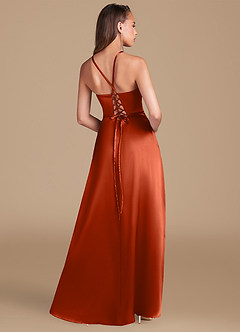Azazie Maksim Final Sale Paprika A-Line Metallic Satin Dress image5