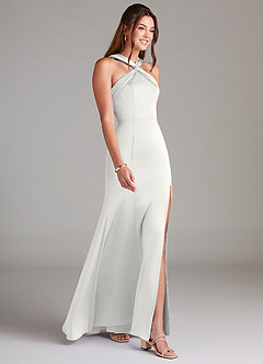 Azazie Rue Vestidos de damas de honor Vestido de Blanco de Satén Elástico de Corte Sirena con Plisado image4