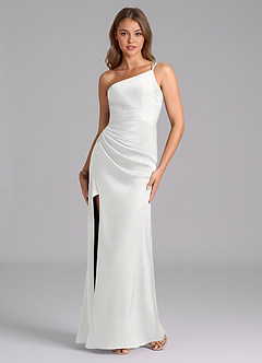 Azazie Eren Šaty pro družičky Mořská panna Jedno rameno Strečový satén Délka podlahy Šaty image5