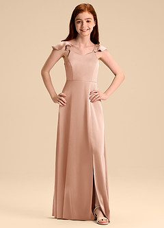 Azazie Everett Junior Rose Gold A-Line Bow Stretch Satin Dress image7