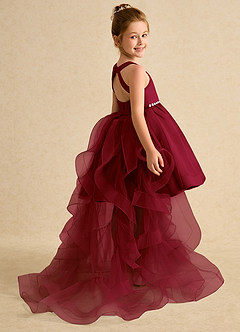 Azazie Julietta Flower Girl Dresses Burgundy Ball-Gown Convertible Tulle Dress image6