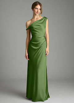 Azazie Emerson Bridesmaid Dresses Basil Mermaid Off the Shoulder Stretch Satin Dress image4