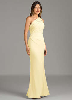 Azazie Akilah Robes de demoiselle d'honneur Robe Sirène en Jersey extensible de qualité supérieure Une épaule Sorbet Citron image3