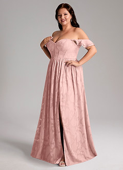 Azazie Denisse Brautjungfernkleider Eine Linie Gestreift Blumen-Burnout Kleid Puderrosa image12