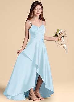 Azazie Prisha Junior Robe Trapèze en Satin extensible Plissée Bleu Ciel image8