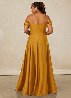 Christian Siriano Bridal for Azazie 1002 Bridesmaid Dresses Butterscotch A-Line Off the Shoulder Stretch Satin Convertible Dress image16