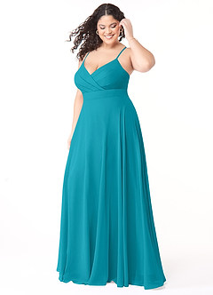 Azazie Avelina Bridesmaid Dresses Jade A-Line V-Neck Pleated Chiffon Dress image8