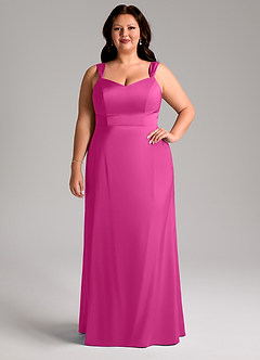 Azazie Denice Bridesmaid Dresses Fuchsia Sheath Pleated Stretch Satin Dress image8