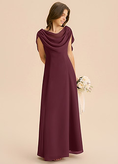 Azazie Lambie Junior Cabernet A-Line Pleated Chiffon Dress image5