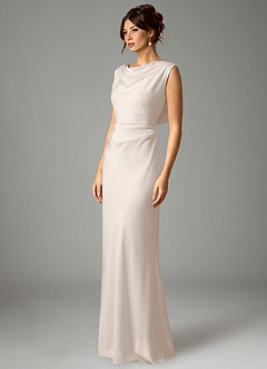 Azazie Kieryn Robes de demoiselle d'honneur Robe Sirène en Satin extensible Plissé Albâtre Blanc image5