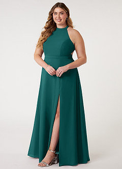 Azazie Clarice Bridesmaid Dresses Peacock A-Line Halter Chiffon Dress image11
