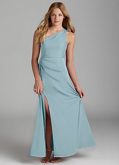 Azazie Maron Junior A-Linie Plissee Stretch-Satin Kleid Stimmungsvolles Blau image1