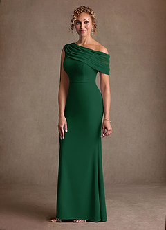 Azazie Bassi Klänningar till brudens mor Klä Sjöjungfru i Maska Av axeln Mörkgrön image5