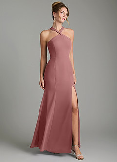 Azazie Rue Bridesmaid Dresses Desert Rose A-Line Halter Chiffon Dress image1