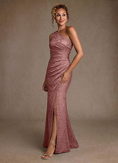 Azazie Joylin Mother of the Bride Dresses Dusty Rose Trumpet One Shoulder Floral Burnout Dress image3