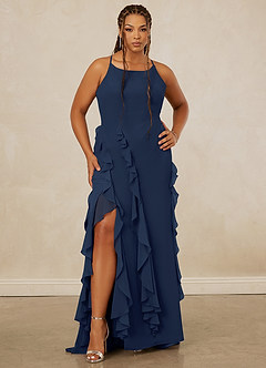 Christian Siriano Bridal for Azazie 1006 Bridesmaid Dresses Dark Navy Mermaid Ruched Chiffon Dress image8