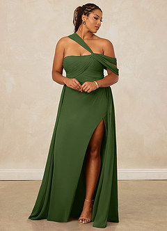 Christian Siriano Bridal for Azazie 1014 Robes de demoiselle d'honneur Robe Trapèze en Mousseline de soie Épaule décolletée Olive image5