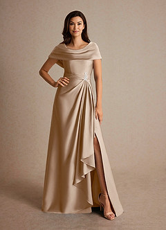 Azazie Branford Kleider für die Brautmutter A-Linie Plissee Stretch-Satin Kleid Taupe image5