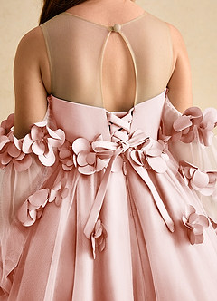 Azazie Karrie Robe Demoiselle D'honneur Fillette Robe Trapèze en Tulle avec manches Rose Pâle image8