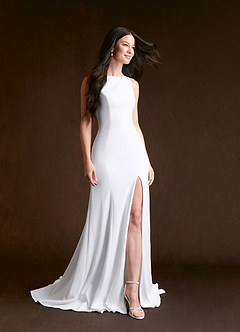 Azazie Raven Wedding Dresses Diamond White Sand Mermaid Side Slit Tulle Dress image3