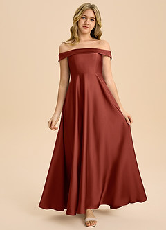 Azazie Sissy Junior Klä av A-Line i Stretch Satin Av axeln image4