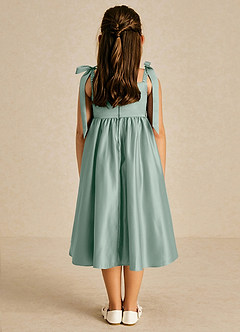Azazie Chelsie Flower Girl Dresses Silver Sage A-Line Bow Matte Satin Dress image2