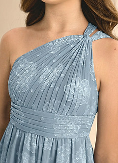 Azazie Charlize Junior Formal Robe Trapèze en Blumen-Burnout Plissée Bleu Poudré Crépusculaire image6