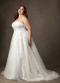 Azazie Keri Trouwjurken Jurk van Kant met Baljurk Strapless Diamant Wit image6