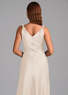 Azazie Nerine Bridesmaid Dresses White Alabaster A-Line Pleated Stretch Satin Dress image2