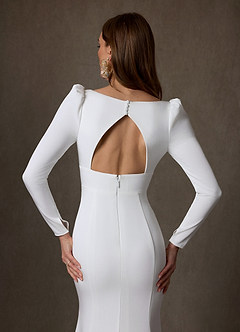 Azazie Seraphina Robes de mariée Robe Sirène en Crêpe Dos Satin Col Carré Blanc De Diamant image5