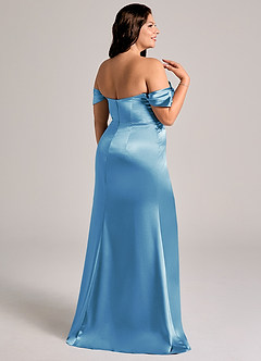 Azazie Saige Bridesmaid Dresses Steel Blue Sheath Off the Shoulder Metallic Satin Convertible Dress image14